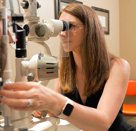 lady-patient-dry-eye-test young girl wearing eyeglasses at Alberta Eye Care